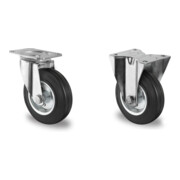 Set CASCOO Lenkrolle mit Totalfeststeller ø 80 mm Serie SWS4 Rollenlager + Bockrolle ø 80 mm Serie SWS4 Rollenlager