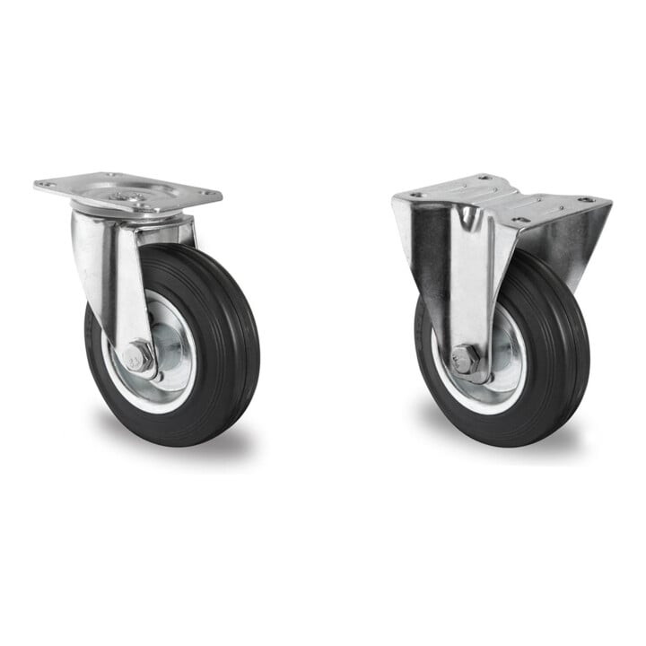 Set CASCOO Lenkrolle mit Totalfeststeller ø 80 mm Serie SWS4 Rollenlager + Bockrolle ø 80 mm Serie SWS4 Rollenlager