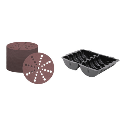 Set STIER Schleifscheiben Holz D150 / P120 / 16-Loch + Systainer-Tiefzieheinsatz Ø 150 mm