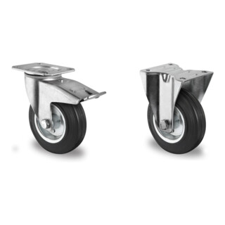Set CASCOO Lenkrolle mit Totalfeststeller ø 100 mm Serie SWS4 Rollenlager + Bockrolle ø 100 mm Serie SWS4 Rollenlager
