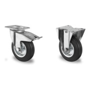 Set CASCOO Lenkrolle mit Totalfeststeller ø 100 mm Serie SWS4 Rollenlager + Bockrolle ø 100 mm Serie SWS4 Rollenlager