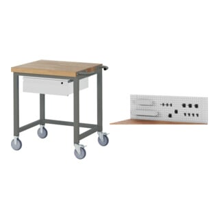 Set STIER Fahrbare Werkbank Premium mit 1 Schublade BxTxH 750x700x880mm +...