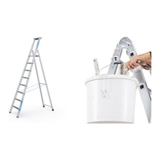 Set ZARGES Saferstep S - LM-Stufen-Stehleiter 8 Stufen + Eimerhaken verz. f.Sprossenleitern