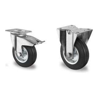 Set CASCOO Lenkrolle mit Totalfeststeller ø 125 mm Serie SWS4 Rollenlager + Bockrolle ø 125 mm Serie SWS4 Rollenlager