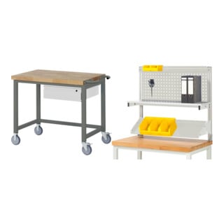 Set STIER Fahrbare Werkbank Premium mit 1 Schublade BxTxH 1000x700x880mm +...