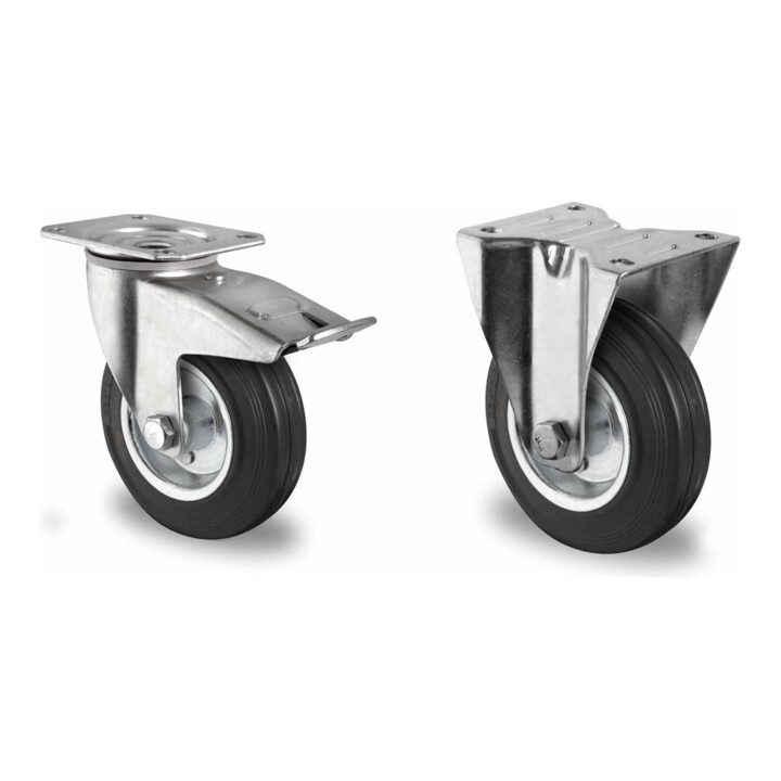 Set CASCOO Lenkrolle mit Totalfeststeller ø 160 mm Serie SWS4 Rollenlager + Bockrolle ø 160 mm Serie SWS4 Rollenlager