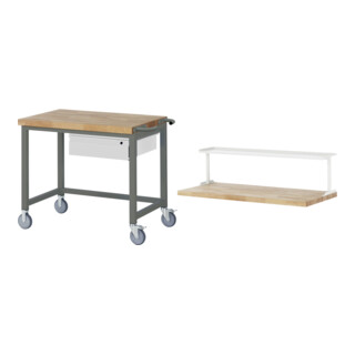 Set STIER Fahrbare Werkbank Premium mit 1 Schublade BxTxH 1000x700x880mm +...