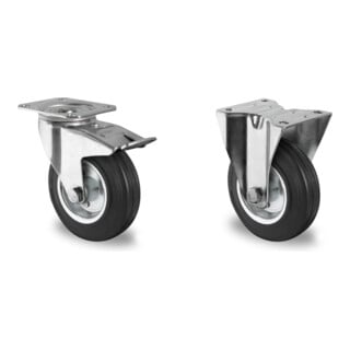 Set CASCOO Lenkrolle mit Totalfeststeller ø 200 mm Serie SWS4 Rollenlager + Bockrolle ø 200 mm Serie SWS4 Rollenlager