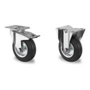 Set CASCOO Lenkrolle mit Totalfeststeller ø 200 mm Serie SWS4 Rollenlager + Bockrolle ø 200 mm Serie SWS4 Rollenlager