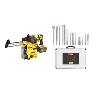 Set DeWalt Akku-Kombihammer SDS-plus 54V DCH335X2-QW + Stier SDS-Plus Bohrer & Meißelsatz, 17-teilig