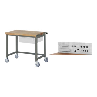 Set STIER Fahrbare Werkbank Premium mit 1 Schublade BxTxH 1000x700x880mm +...