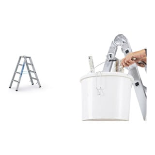 Set ZARGES Saferstep B - LM-Stufen-Stehleiter 2 x 4 Stufen + Eimerhaken verz. f.Sprossenleitern