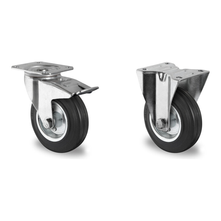 Set CASCOO Lenkrolle ø 80 mm Serie SWS4 Rollenlager + Lenkrolle mit Totalfeststeller ø 80 mm Serie SWS4 Rollenlager