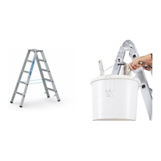 Set ZARGES Saferstep B - LM-Stufen-Stehleiter 2 x 5 Stufen + Eimerhaken verz. f.Sprossenleitern