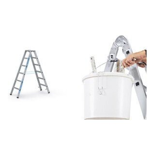 Set ZARGES Saferstep B - LM-Stufen-Stehleiter 2 x 6 Stufen + Eimerhaken verz. f.Sprossenleitern