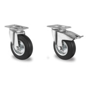 Set CASCOO Lenkrolle ø 125 mm Serie SWS4 Rollenlager + Lenkrolle mit Totalfeststeller ø 125 mm Serie SWS4 Rollenlager