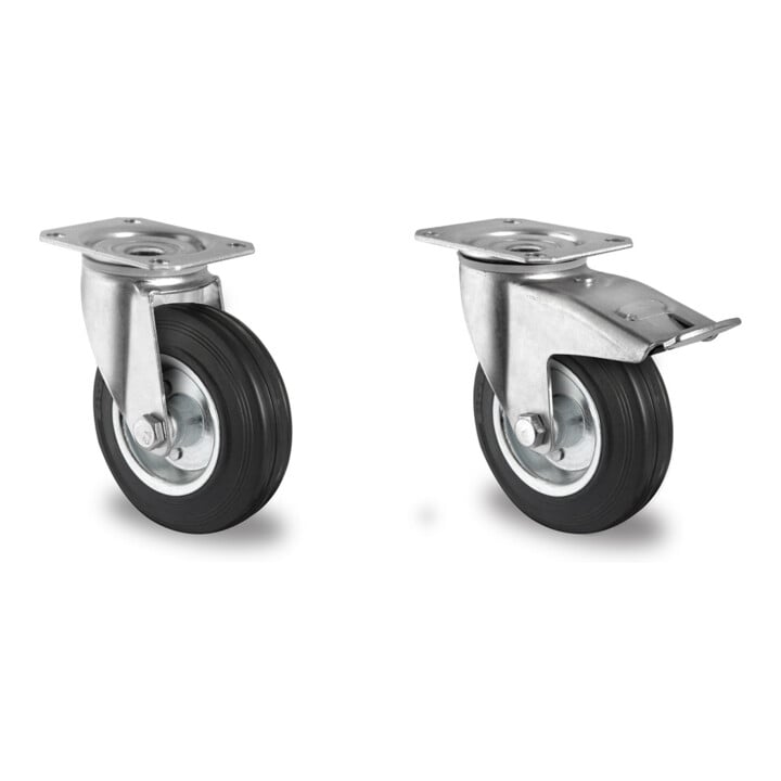 Set CASCOO Lenkrolle ø 125 mm Serie SWS4 Rollenlager + Lenkrolle mit Totalfeststeller ø 125 mm Serie SWS4 Rollenlager