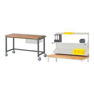 Set STIER Fahrbare Werkbank Premium mit 1 Schublade BxTxH 1500x700x880 mm +...