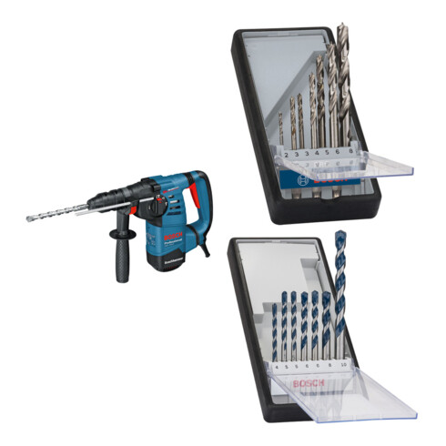 Set BOSCH Bohrhammer mit SDS-plus GBH 3000 + 7tlg. Robust Line Holzspiralbohrer-Set + 7tlg. Robust Line Betonbohrer-Set