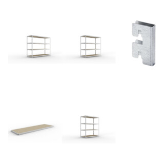 Set Weitspannregal SPEED RACK2500x800x1970 mm verz.+SPEED-RACK Zusatzfachebene 2500x800 mm in verzinkt mit Spanplatte+Weitspannregal vzk 1700x800x1970 Spanp.+Weitspannregal SPEED RACK2000x800x1970 mm verz.+Zubehör Päckchen Verdübelungsset SPEED-RACK vzk m