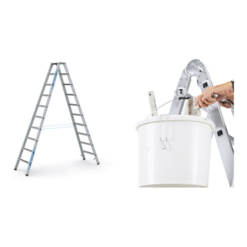 Set ZARGES Saferstep B - LM-Stufen-Stehleiter 2 x 10 Stufen + Eimerhaken verz. f.Sprossenleitern