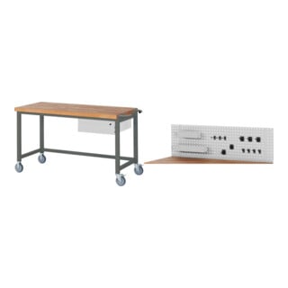 Set STIER Fahrbare Werkbank Premium mit 1 Schublade BxTxH 1500x700x880 mm +...