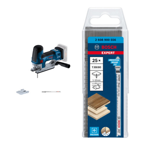 Set Bosch Akku-Stichsäge GST 18V-155 SC + EXPERT ‘Wood 2-side clean’ T 308 BO Stichsägeblatt