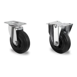 Set CASCOO Lenkrolle ø 125 mm Serie P4S4 Rollenlager + Bockrolle ø 125 mm Serie P4S4 Rollenlager