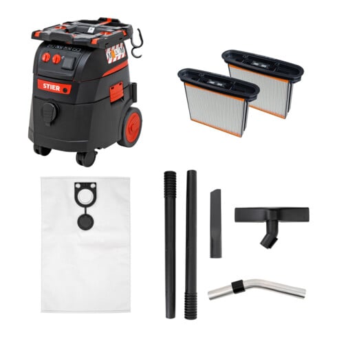 Set STIER Nass-Trockensauger M PRO-35L - 73 L/s · 270 mbar + Faltenfilter + Vliesfilterbeutel + Reinigungsset