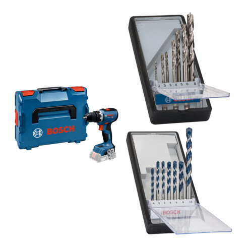 Set Bosch Akku-Bohrschrauber GSR 18V-65 in L-BOXX-Koffer + 7tlg. Robust Line Holzspiralbohrer-Set + 7tlg. Robust Line Betonbohrer-Set