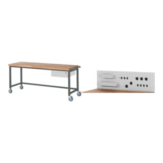 Set STIER Fahrbare Werkbank Premium mit 1 Schublade BxTxH 2000x700x880 mm +...