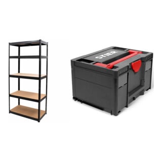 Set STIER Steck-Fachbodenregal Fachlast 350kg BxTxH 900x450x1800 mm + Systainer³ III Black Edition
