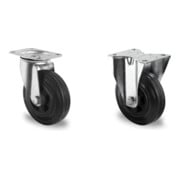 Set CASCOO Lenkrolle mit Totalfeststeller ø 80 mm Serie P4S4 Rollenlager + Bockrolle ø 80 mm Serie P4S4 Rollenlager