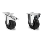 Set CASCOO Lenkrolle mit Totalfeststeller ø 100 mm Serie P4S4 Rollenlager + Bockrolle ø 100 mm Serie P4S4 Rollenlager