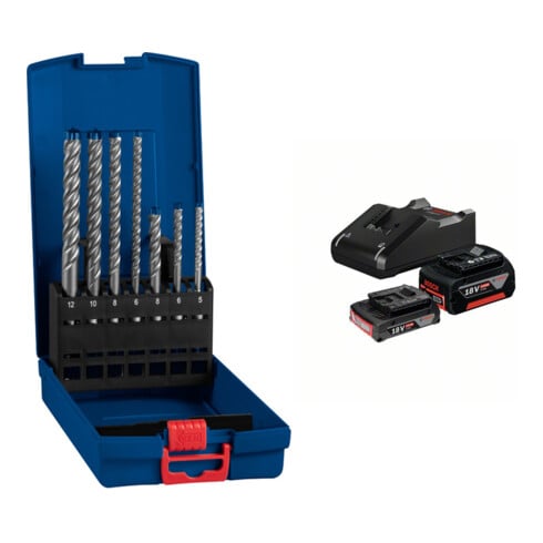 Set Bosch marteau perforateur Expert SDS plus-7X 5/6/6/8/10/12 mm + kit de démarrage 1x GBA 18V 2,0Ah + 1x GBA 18V 4,0Ah + GAL 18V-40