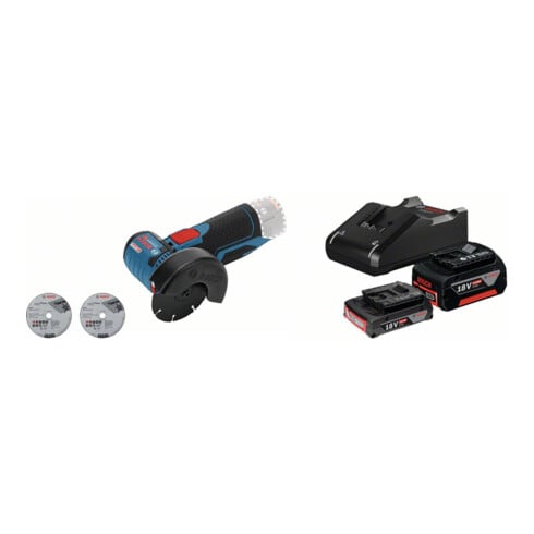 Set Bosch meuleuse d'angle sans fil GWS 12V-76 version Solo + kit de démarrage 1x GBA 18V 2,0Ah + 1x GBA 18V 4,0Ah + GAL 18V-40