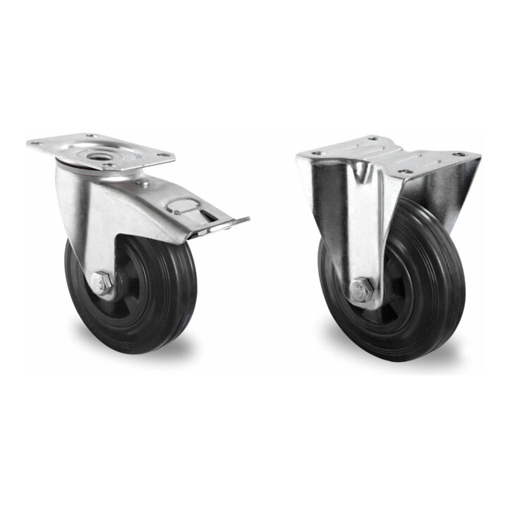 Set CASCOO Lenkrolle mit Totalfeststeller ø 125 mm Serie P4S4 Rollenlager +...