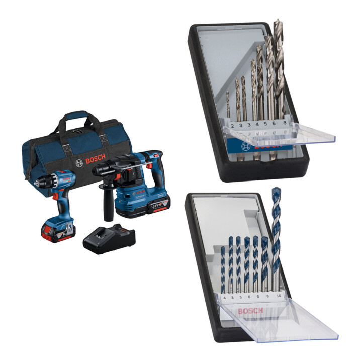 Set Bosch Profi-Set GSR 18V-45 + 7tlg. Robust Line Holzspiralbohrer-Set + 7tlg. Robust Line Betonbohrer-Set