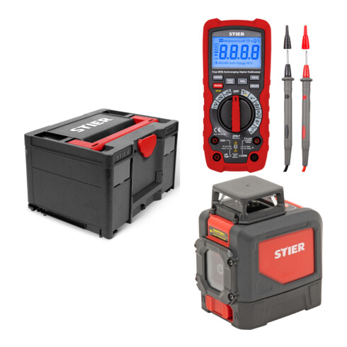 Set STIER Systainer³ III Black Edition + Profi Multimeter 0,01mV - 1000V AC/DC CAT III 1000V CAT IV 600V VFD RMS + Kreuzlinienlaser 360° x 120°