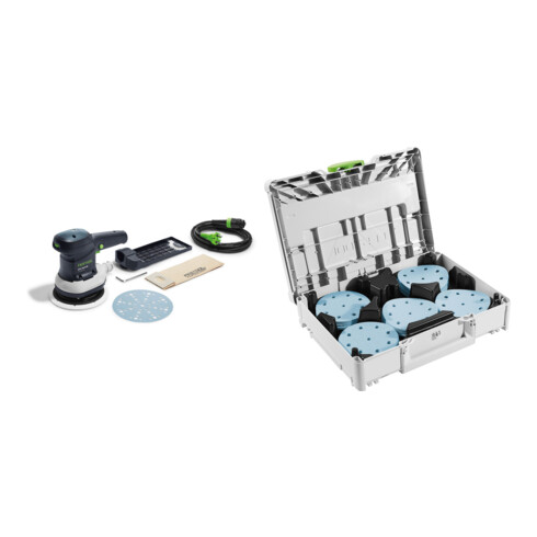 Set Festool Exzenterschleifer ETS 150/5 EQ + Schleifmittel-Systainer³ SYS-STF D125 GR-Set Granat