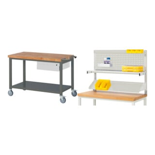 Set STIER Fahrbare Werkbank Premium mit 1 Schublade und Ablageboden BxTxH...