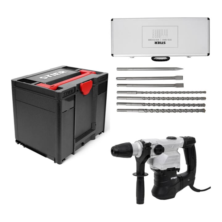 Set STIER Systainer³ IV Black Edition + SDS-Max Bohrhammer, 1500W + SDS-Max Bohrer- & Meißelsatz 7-tlg. 400mm / 500mm