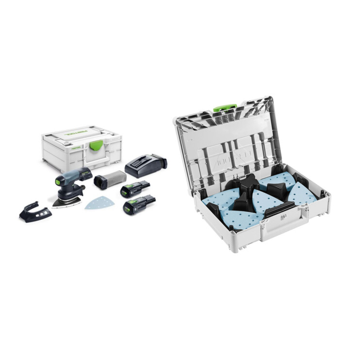 Set Festool Akku-Deltaschleifer DTSC 400 3,0 I-Plus + Festool Schleifmittel-Systainer³ SYS-STF DELTA GR-Set Granat