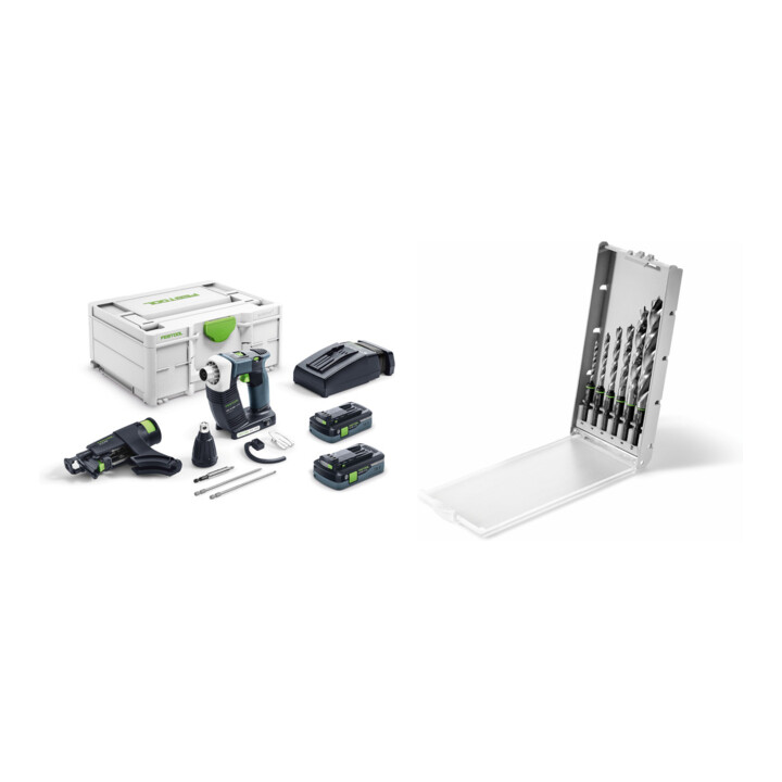 Set Festool Akku-Bauschrauber DWC 18-4500 HPC 4,0 I-Plus DURADRIVE + Bohrerkassette BKS SYS3 D3-10 CE/W