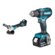 Set Makita Akku-Winkelschleifer DGA517RTJ, 18 V, 5,0 Ah mit Paddleschalter, 2 Akkus und Ladegerät, im MAKPAC + Makita Akku-Bohrschrauber 18V / 5,0 Ah DDF485RTJ