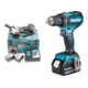 Set Makita Akku-Winkelschleifer DGA517RTJ, 18 V, 5,0 Ah mit Paddleschalter, 2 Akkus und Ladegerät, im MAKPAC + Makita Akku-Bohrschrauber 18V / 5,0 Ah DDF485RTJ-1