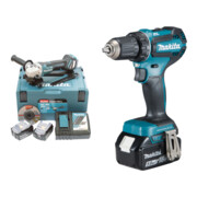 Set Makita Akku-Winkelschleifer DGA517RTJ, 18 V, 5,0 Ah mit Paddleschalter, 2 Akkus und Ladegerät, im MAKPAC + Makita Akku-Bohrschrauber 18V / 5,0 Ah DDF485RTJ