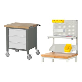 Set STIER Fahrbare Werkbank Premium mit 3 Schubladen BxTxH 750x700x880mm +...