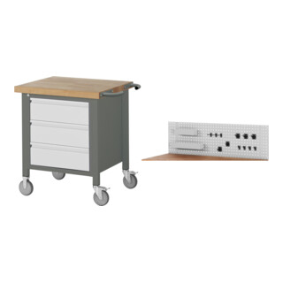 Set STIER Fahrbare Werkbank Premium mit 3 Schubladen BxTxH 750x700x880mm +...