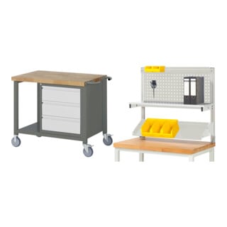 Set STIER Fahrbare Werkbank Premium mit 3 Schubladen BxTxH 1000x700x880mm +...